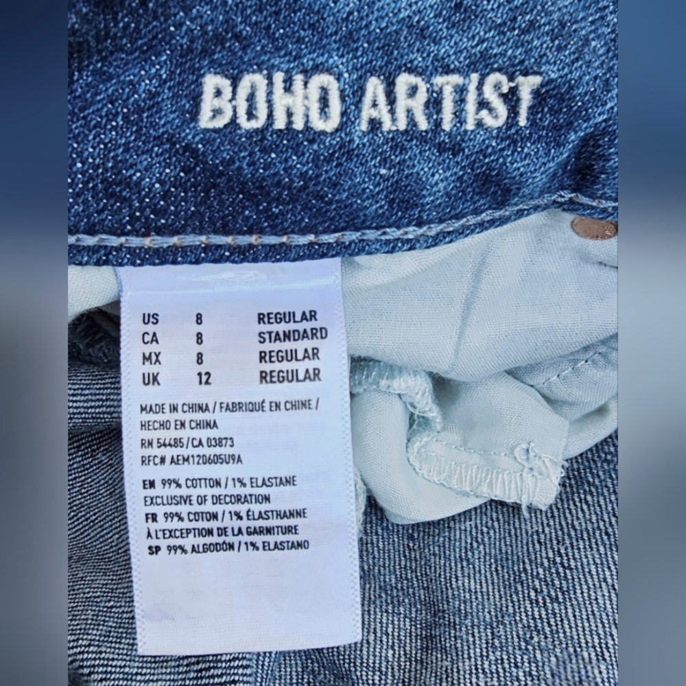 American Eagle AEO Boho Artist Distressed Destroyed Flare Denim Jeans 8 - Picture 14 of 15